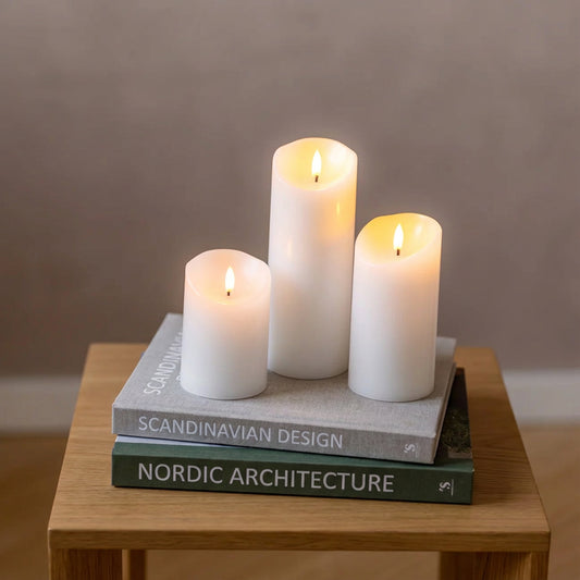 Beautiful Candles LED pillar candle white Ø 7.5 X 10-15-20 cm 3 pcs