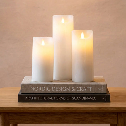Beautiful Candles LED pillar candle white Ø 7.5 X 15-17.5-22.5 cm 3 pcs