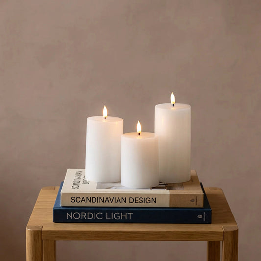 Beautiful Candles LED pillar candle white Ø 7.5 X 10-12.5-15 3 pcs