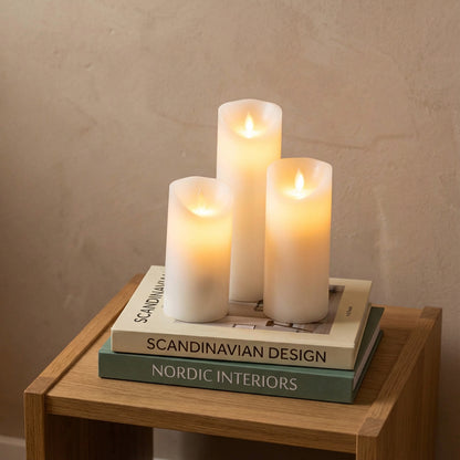 Beautiful Candles LED pillar candle white Ø 7.5 X 15-17.5-22.5 cm 3 pcs