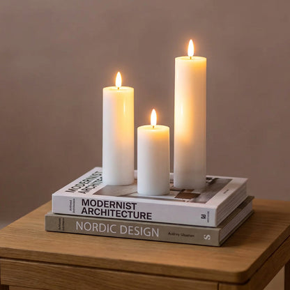 Beautiful Candles LED pillar candle white Ø 5 X 10-15-20 cm 3 pcs