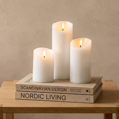 Beautiful Candles LED pillar candle white Ø 7.5 X 10-15-20 cm 3 pcs