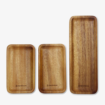 Norahaven Wooden Serving Trays 3-Piece Set - Made from a Single Solid Wood Piece, Non-Laminated
