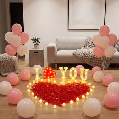 [CLEARANCE] "I ❤ U" Surprise Proposal Decoration Kit - LED Marquee Signs, Heart-Shaped Petals & Balloon Set for Romantic Indoor Engagement Surprises
