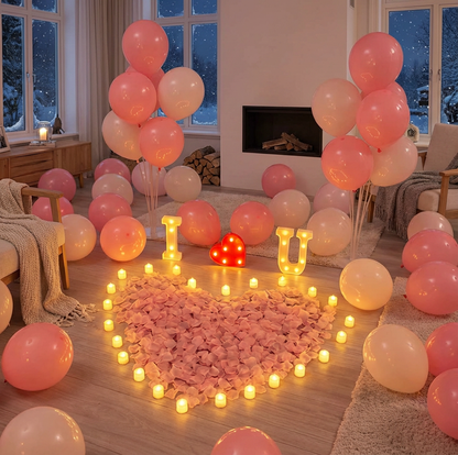 [CLEARANCE] "I ❤ U" Surprise Proposal Decoration Kit - LED Marquee Signs, Heart-Shaped Petals & Balloon Set for Romantic Indoor Engagement Surprises