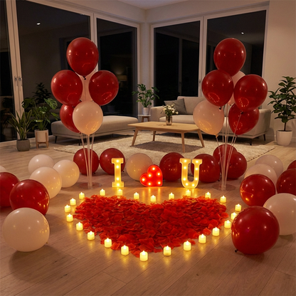 [CLEARANCE] "I ❤ U" Surprise Proposal Decoration Kit - LED Marquee Signs, Heart-Shaped Petals & Balloon Set for Romantic Indoor Engagement Surprises