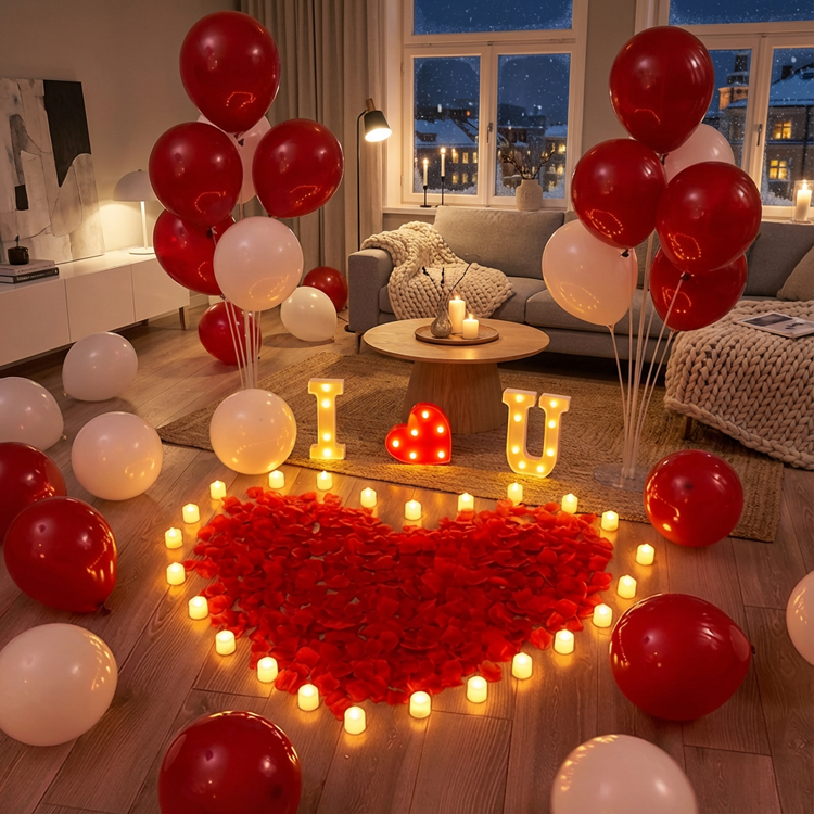[CLEARANCE] "I ❤ U" Surprise Proposal Decoration Kit - LED Marquee Signs, Heart-Shaped Petals & Balloon Set for Romantic Indoor Engagement Surprises