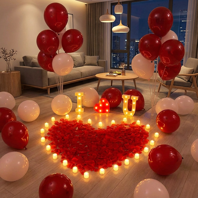 [CLEARANCE] "I ❤ U" Surprise Proposal Decoration Kit - LED Marquee Signs, Heart-Shaped Petals & Balloon Set for Romantic Indoor Engagement Surprises