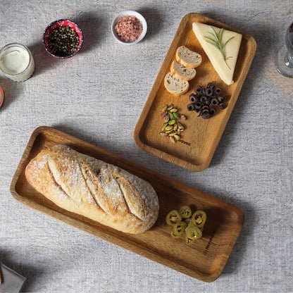 Norahaven Wooden Serving Trays 3-Piece Set - Made from a Single Solid Wood Piece, Non-Laminated