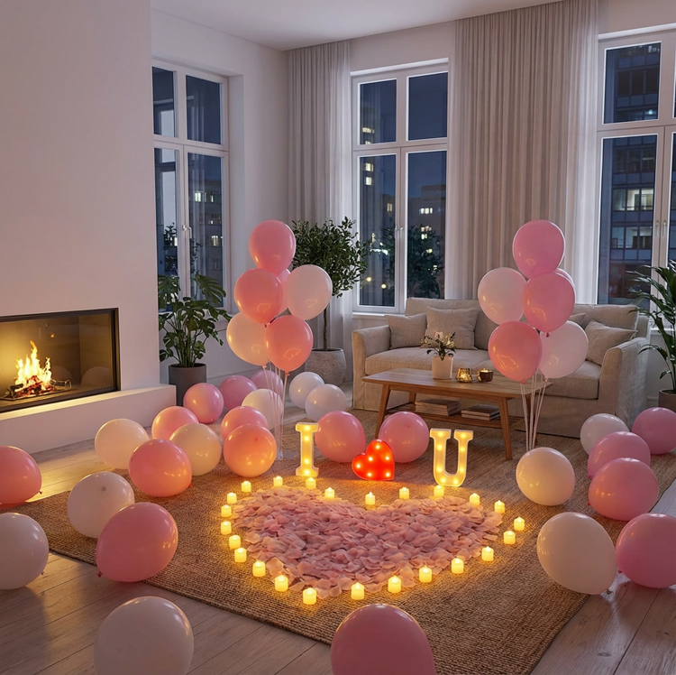 [CLEARANCE] "I ❤ U" Surprise Proposal Decoration Kit - LED Marquee Signs, Heart-Shaped Petals & Balloon Set for Romantic Indoor Engagement Surprises