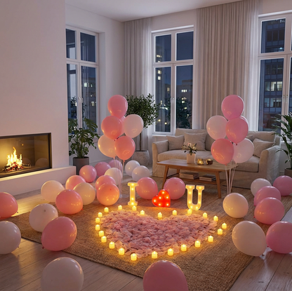 [CLEARANCE] "I ❤ U" Surprise Proposal Decoration Kit - LED Marquee Signs, Heart-Shaped Petals & Balloon Set for Romantic Indoor Engagement Surprises
