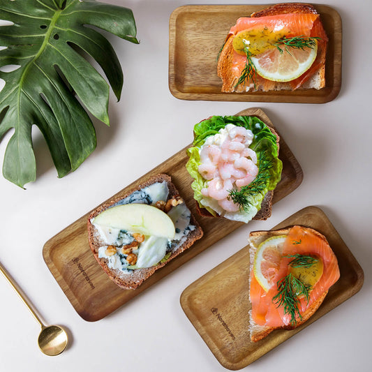 Norahaven Wooden Serving Trays 3-Piece Set - Made from a Single Solid Wood Piece, Non-Laminated